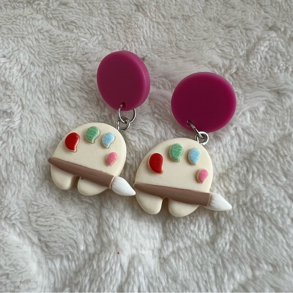 Art Teacher Appreciation Gift Color Pallet Drop Dangle  Artist Earrings Handmade - Picture 2 of 4